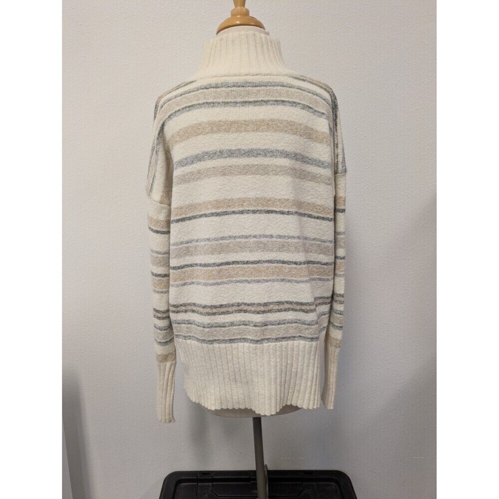 Eddie Bauer Beige Ivory Gray Striped Turtleneck Sweater sz M Classic Preppy - Picture 6 of 9